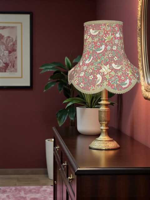 Traditional William Morris Crimson Strawberry Thief Lampshade Antique Gold Braid, Handmade in Great Britain - image 1