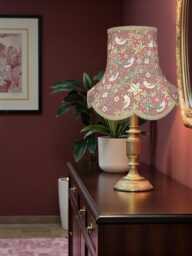 Handcrafted William Morris Strawberry Thief Fabric Lampshade Crimson Antique Gold Braid, Handmade UK