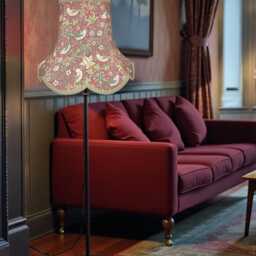 Traditional William Morris Crimson Strawberry Thief Lampshade Antique Gold Braid, Handmade in Great Britain - thumbnail 3