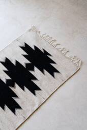 Mexican Rug, Handwoven Wool Rug, Woven Handwoven Accent Living Room Area White & Black Rug - thumbnail 1
