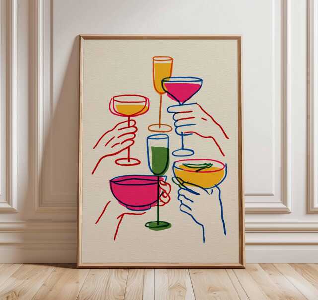 Cheers Poster, Bar Wall Art, Print Decor, Cocktail Poster Prints, Celebration Art Gift, Quote Print, Drinks Party Posters - image 1