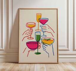 Cheers Poster, Bar Wall Art, Print Decor, Cocktail Poster Prints, Celebration Art Gift, Quote Print, Drinks Party Posters - thumbnail 1