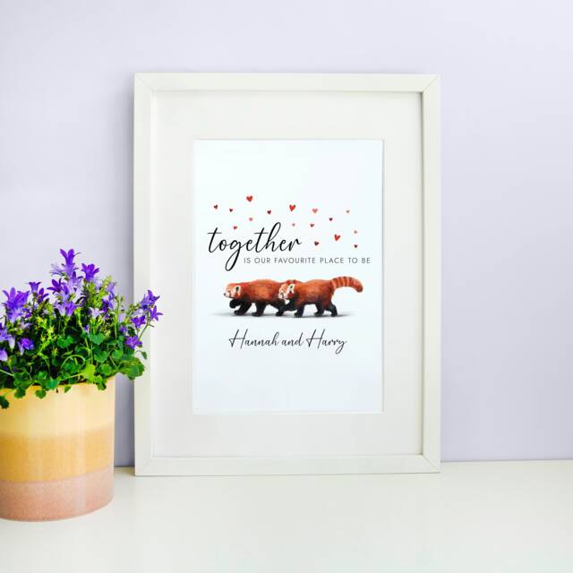 Personalised Red Pandas A4 Print - Together Is Our Favourite Place To Be Valentine's Gift, Anniversary, Wedding Present Animal Couple - image 1