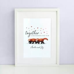 Personalised Red Pandas A4 Print - Together Is Our Favourite Place To Be Valentine's Gift, Anniversary, Wedding Present Animal Couple - thumbnail 2