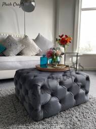 Brand New Handmade Steel Plush Footstool/Coffee Table, Made To Order - thumbnail 1