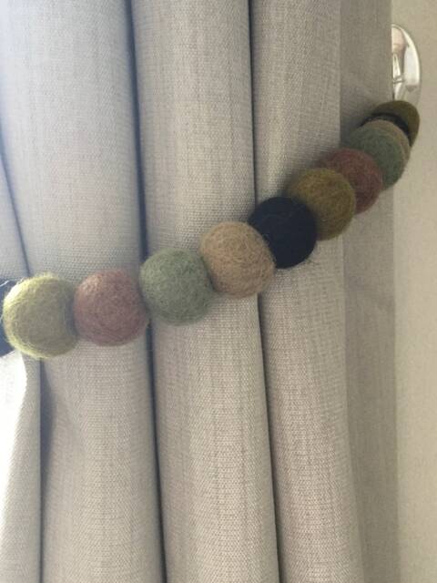 Camouflage Felt Ball Curtain Tie Back Handmade Wool Decor - image 1