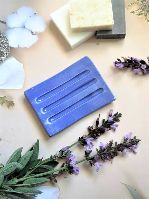 Handmade Blue Ceramic Soap Dish - Zero Waste Bathroom Accessory - image 1