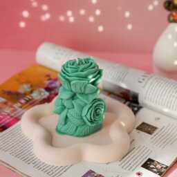 Twin Rose Column Soy Wax Candle, Floral Pillar Romantic Home Decor, Handmade Gift For Her - thumbnail 3