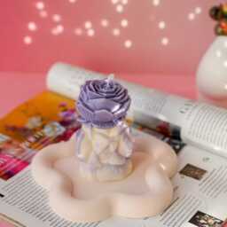 Twin Rose Column Soy Wax Candle, Floral Pillar Romantic Home Decor, Handmade Gift For Her - thumbnail 2