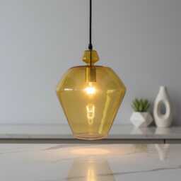 Handcrafted Yellow Glass Hanging Light - Artisan Blown Pendant - thumbnail 2