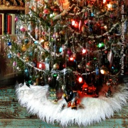 Handmade Faux Fur Christmas Tree Skirt - Shaggy Mongolian Style - thumbnail 1