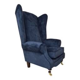 Queen Anne Wingback Chair Extra Tall Fireside Opulence, Midnight Blue