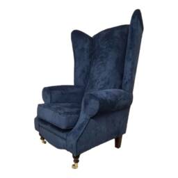 Queen Anne Wingback Chair Extra Tall Fireside Opulence, Midnight Blue - thumbnail 2