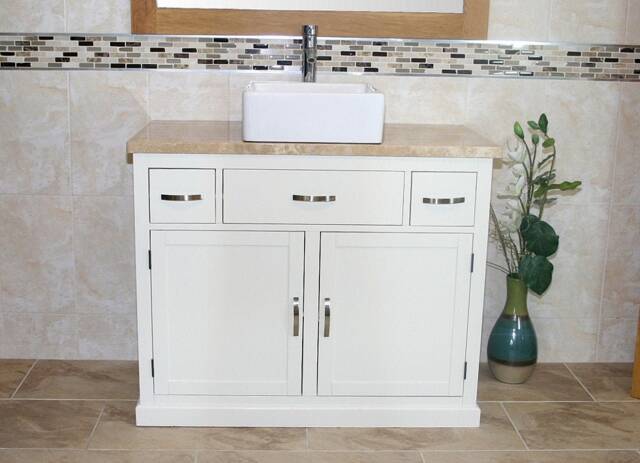 Bathroom Vanity Unit Painted White - Travertine Top Ceramic Basin Choice 1161Pttcbc - image 1