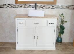 Bathroom Vanity Unit Painted White - Travertine Top Ceramic Basin Choice 1161Pttcbc - thumbnail 1