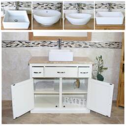 Bathroom Vanity Unit Painted White - Travertine Top Ceramic Basin Choice 1161Pttcbc - thumbnail 2