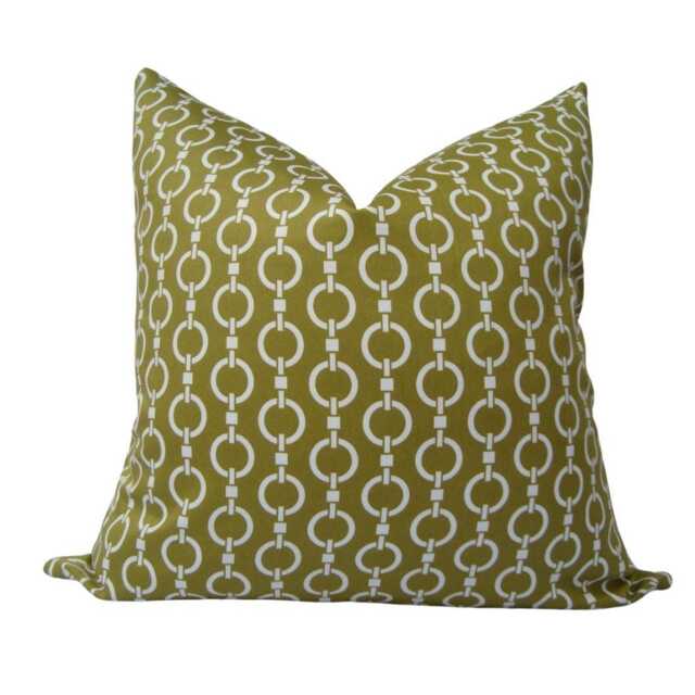 Green Chain Stripe Pillow Cover, Designer Cotton Cushion Sham - 20x20 - image 1