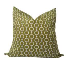 Green Chain Stripe Pillow Cover, Designer Cotton Cushion Sham - 20x20 - thumbnail 1
