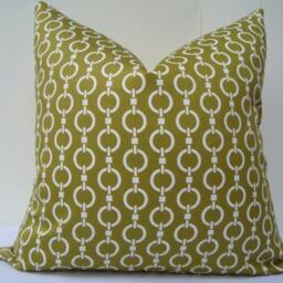 Green Chain Stripe Pillow Cover, Designer Cotton Cushion Sham - 20x20 - thumbnail 2