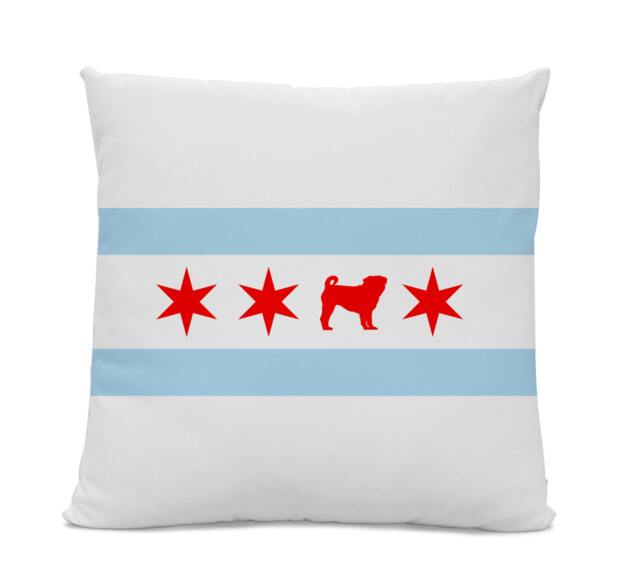 Chicago Flag Pug Pillow - Home Decor Pillow Dog Breed Silhouette Home Decor Dog - image 1