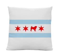 Chicago Flag Pug Pillow - Home Decor Pillow Dog Breed Silhouette Home Decor Dog - thumbnail 1