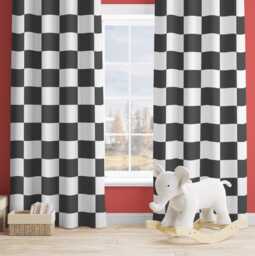 Curtains - Almost Black & White Checkered, Blackout Or Non Blackout, With Eyelets, Pencil Pleat Rod Pocket, Home Decor