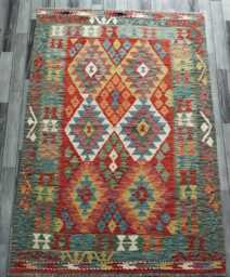 Kilim Rug Multicolour, Handmade Artisan Afghan Turkish, Scandinavian, Navajo, Bohemian Flatweave, Natural Wool 193x139 cm - thumbnail 1