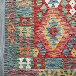 Kilim Rug Multicolour, Handmade Artisan Afghan Turkish, Scandinavian, Navajo, Bohemian Flatweave, Natural Wool 193x139 cm - thumbnail 2