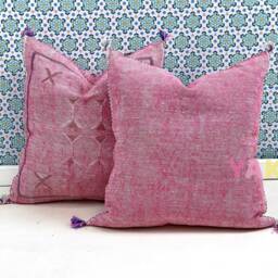 Yakiti-Pink Square Moroccan Pillows 20x20, Aka Cactus Silk Pillow, Decorative Pillows, Sabra Decor Designer Cactus Silk - thumbnail 2