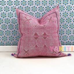 Yakiti-Pink Square Moroccan Pillows 20x20, Aka Cactus Silk Pillow, Decorative Pillows, Sabra Decor Designer Cactus Silk - thumbnail 3