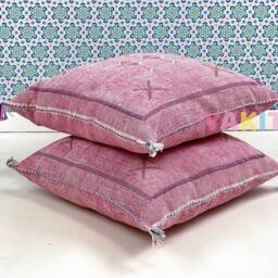 Yakiti-Pink Square Moroccan Pillows 20x20, Aka Cactus Silk Pillow, Decorative Pillows, Sabra Decor Designer Cactus Silk - thumbnail 4