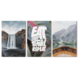 Canvas Art Set Of 3 - Waterfall Mountains Travel Nature Boat & Vegetation, Gray Wall Canvas, Landscapes Decor - thumbnail 3