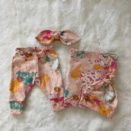 Newborn Girl Take Home Set. Swaddle Blanket & Hat Or Headband Leggings. Photo Prop. Baby Shower Gift - thumbnail 3