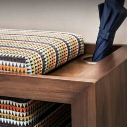 Walnut Entryway Furniture Set Shoe Rack With Pouf - thumbnail 3
