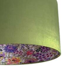 Olive Green Velvet Lampshade, Summer Wildflower Accent - thumbnail 3