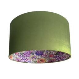 Olive Green Velvet Lampshade, Summer Wildflower Accent - thumbnail 2