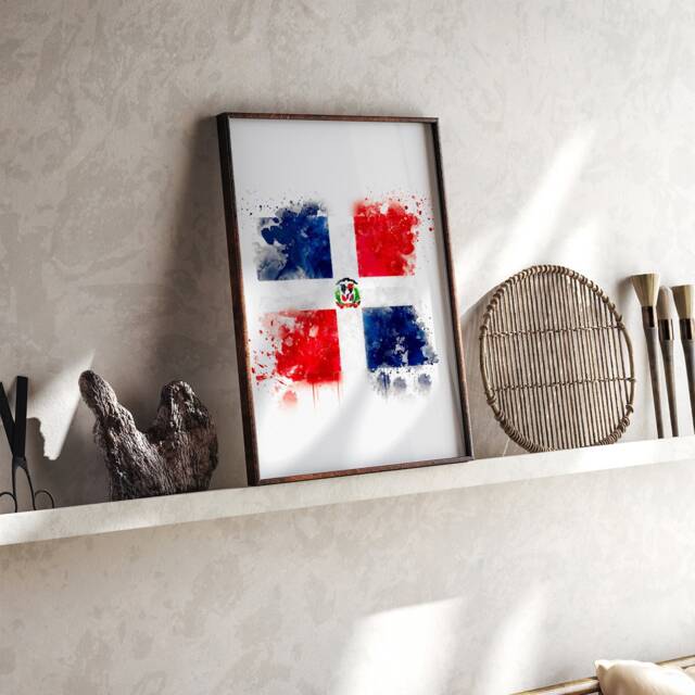 Dominican Republic Watercolor Flag Wall Art Print - Travel Poster