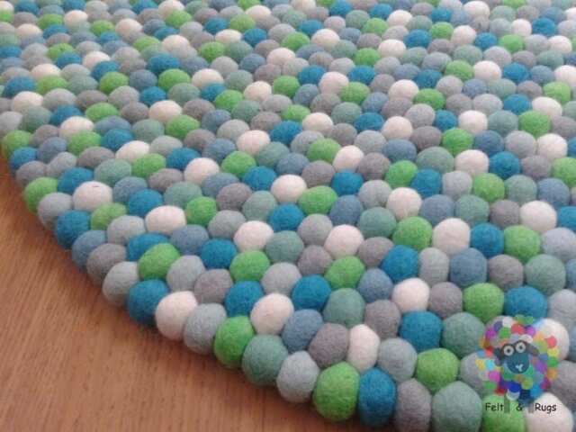 Handmade Wool Felt Ball Rug Nursery Decor, Pebble Carpet - image 1