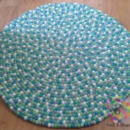 Handmade Wool Felt Ball Rug Nursery Decor, Pebble Carpet - thumbnail 2