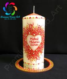 1x Decorative Personalized Henna Mehndi Candle, Wedding, Christmas, Birthdays, Graduation - thumbnail 1