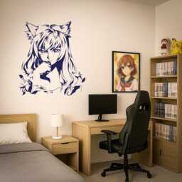 Anime Girl Wall Decal - Manga Otaku Art Japanese Vinyl Sticker For Bedroom, Game Room, Or Office Interior Mural 2943Di - thumbnail 1