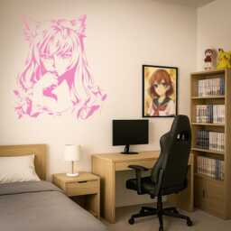Anime Girl Wall Decal - Manga Otaku Art Japanese Vinyl Sticker For Bedroom, Game Room, Or Office Interior Mural 2943Di - thumbnail 4