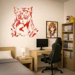 Anime Girl Wall Decal - Manga Otaku Art Japanese Vinyl Sticker For Bedroom, Game Room, Or Office Interior Mural 2943Di - thumbnail 2