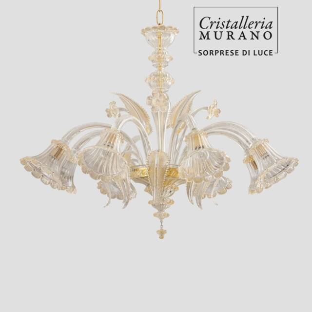 Adone Murano Chandelier 8 Lights Crystal Gold
