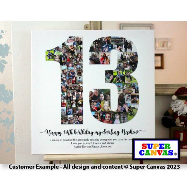 13Th Birthday Custom 13 Shape Picture Photo Collage Framed Canvas Print Teenager Grandson Daughter Son Brother Sister Gift - image 1