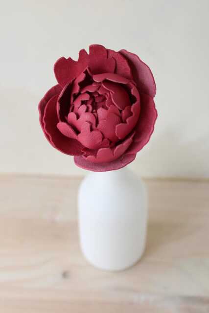3rd Wedding Anniversary Gift, Genuine Leather Peony, Handmade Flower Art Sculpture, Raspberry Red Vase Not Included - image 1