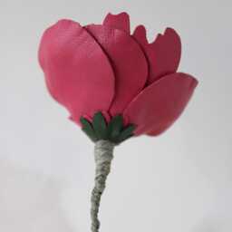 3rd Wedding Anniversary Gift, Genuine Leather Peony, Handmade Flower Art Sculpture, Raspberry Red Vase Not Included - thumbnail 3