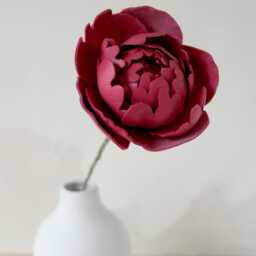 3rd Wedding Anniversary Gift, Genuine Leather Peony, Handmade Flower Art Sculpture, Raspberry Red Vase Not Included - thumbnail 4