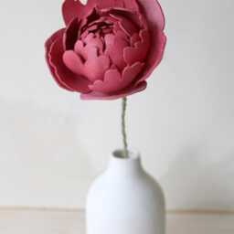 3rd Wedding Anniversary Gift, Genuine Leather Peony, Handmade Flower Art Sculpture, Raspberry Red Vase Not Included - thumbnail 2