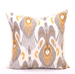 Silver Ikat Pillow Cover, Handmade Silk Cotton Cushion - 20x20 - thumbnail 1